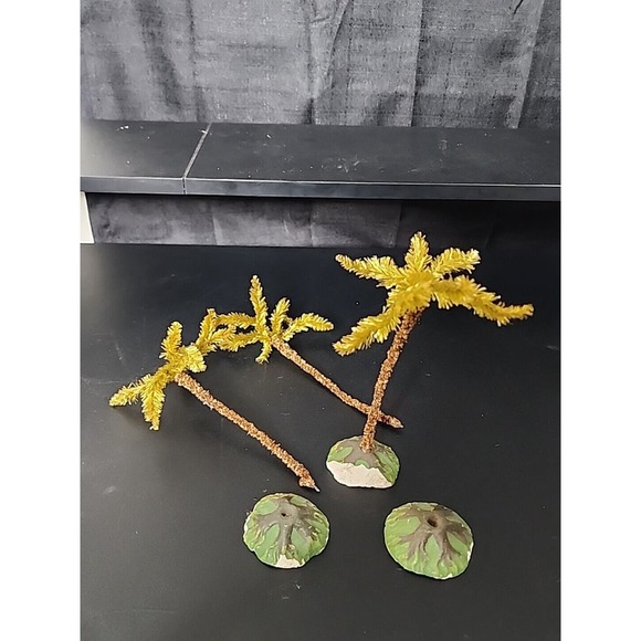 Antique 40s German Putz Chalkware Nativity Set w/ Creche 17pc Composition Palm - Picture 11 of 12